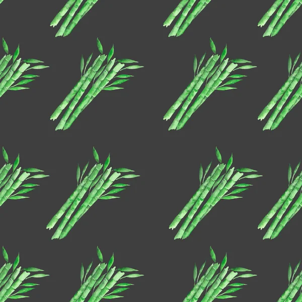 Green bamboo stems pattern. Watercolor hand drawn botanical illustration. Print for textile, wallpaper, wrapping