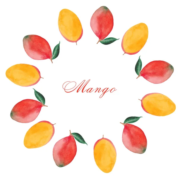 マンゴー マンゴースライス 葉の水彩セット — ストック写真