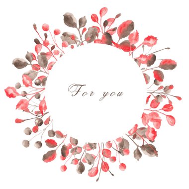 Mercan yaprakları ve dalları çerçeveleri ile suluboya seti. Kartlar ve davetiyeler için idealdir.