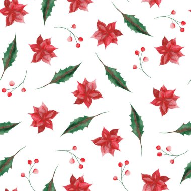 Noel yaprakları, çiçekler, çelenk ve çerçeveler ile Suluboya desen. Kartlar ve davetiyeler için idealdir.