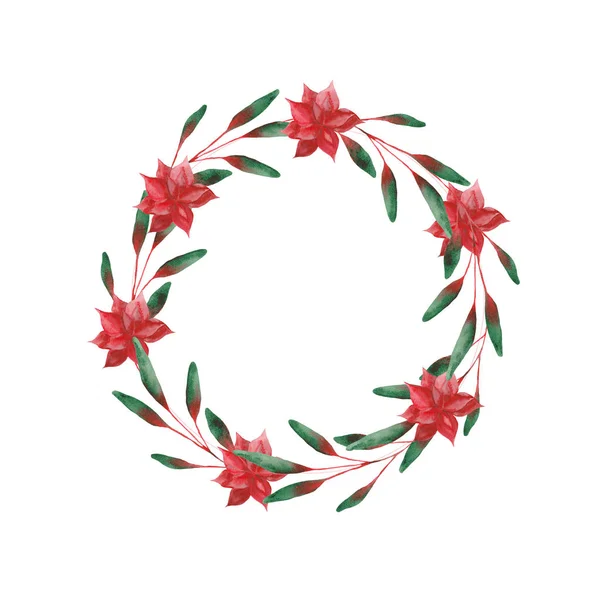 Aquarell Set Mit Weihnachtsblättern Blumen Kränzen Und Rahmen — Stockfoto