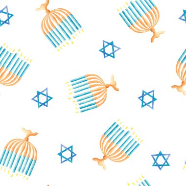 Hanukkah şenlikli nitelikleri ile suluboya deseni.