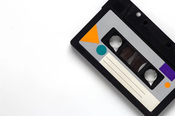 Schwarze Audiokassette Auf Weißem Hintergrund — Stockfoto