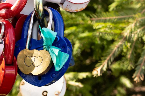 Colored Locks Newlyweds Symbol Happy Life Newlyweds — Stock Photo, Image