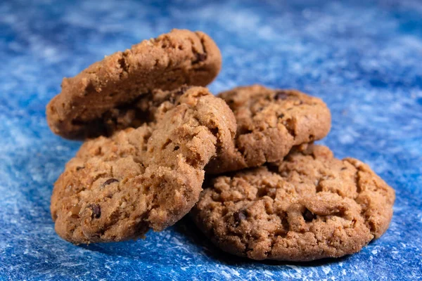 Oatmeal Cookies Blue Colored Background Healthy Diet Food — Stock Photo, Image