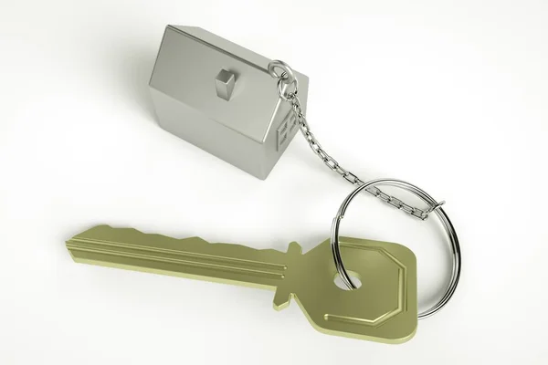 Tombol Dengan Gantungan Kunci Dalam Bentuk Rumah Pada Latar Belakang — Stok Foto