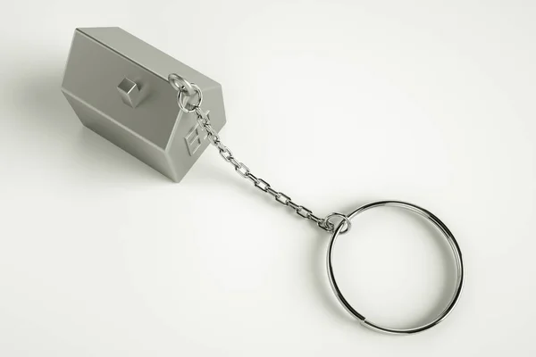 Metal Keychain Shape House Chain Key Ring White Background Render — Stock Photo, Image