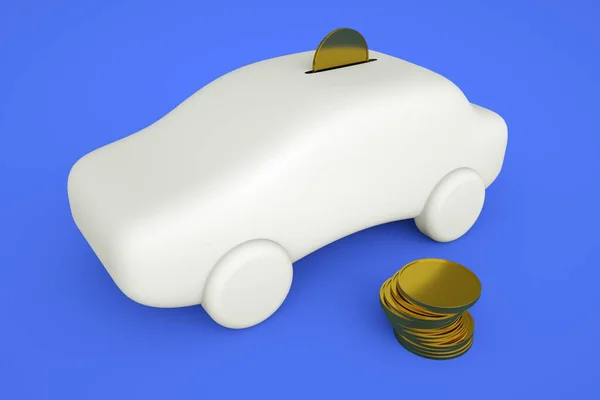 Piggy Banco Forma Carro Com Moedas Ouro Acumulação Para Compra — Fotografia de Stock