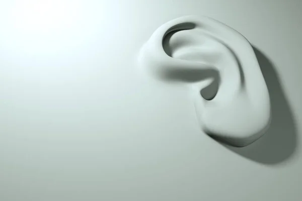 白い表面 コンセプト モデリングの耳 噂と盗聴 耳疾患と治療 3Dレンダリング — ストック写真