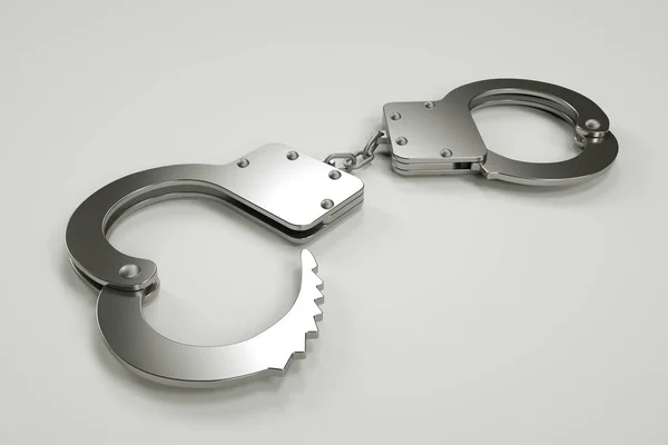 Metal Handcuffs Lie Gray Background Arrest Detention Violation Law — Stock Photo, Image