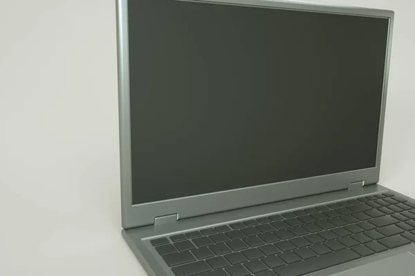 Große Neue Graue Laptop Nahaufnahme Seitenansicht Leerer Bildschirm Attrappe Für — Stockfoto