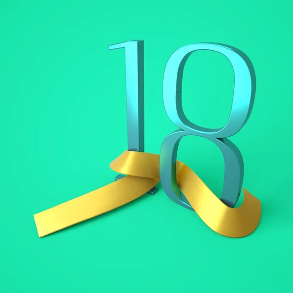 Número Dezoito Com Uma Fita Ouro Dia Mês Aniversário Anos — Fotografia de Stock