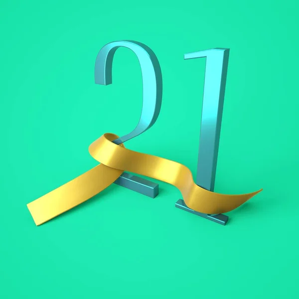 Number Twenty One Gold Ribbon 21St Day Month Birthday Years — Stock Photo, Image