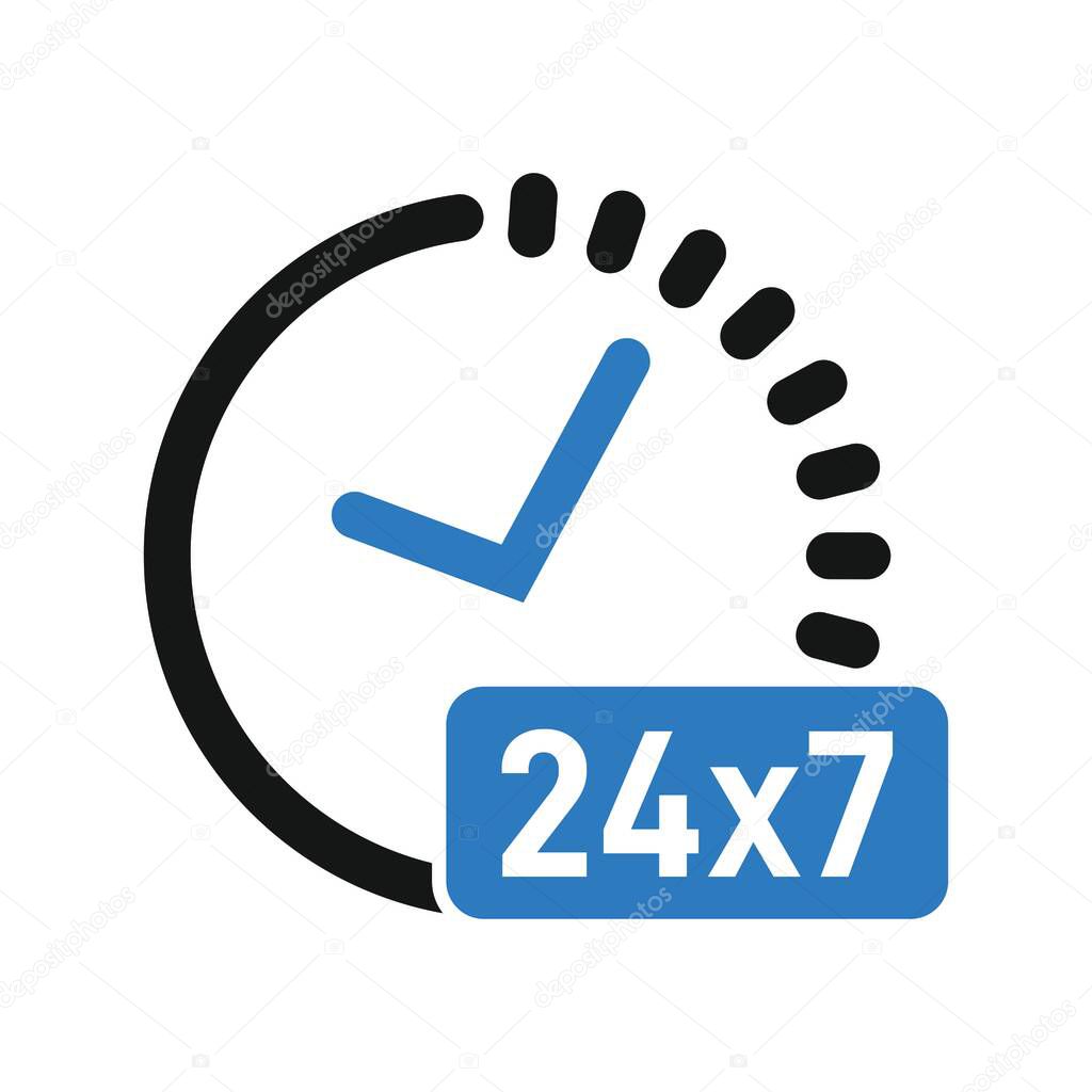 24 Hours Service Available Icon, 24 Hours Service Sign Vector Graphic.