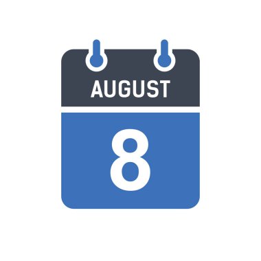 8 Ağustos Takvim Tarihi Simgesi, Olay Tarihi Simgesi, Takvim Tarihi, Simge Tasarım Vektörü Grafiği