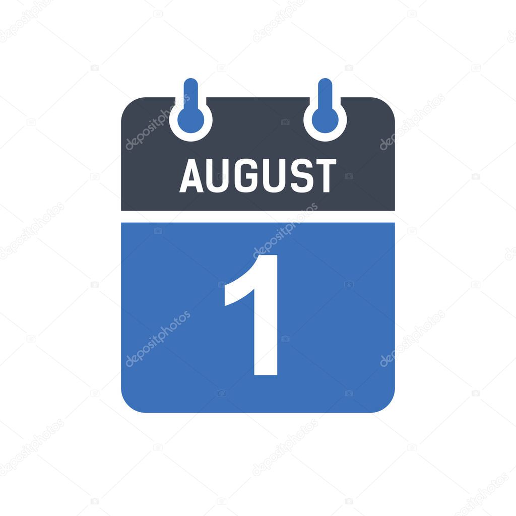 August 1 Calendar Date Icon, Event Date Icon, Calendar Date, Icon Design Vector Graphic