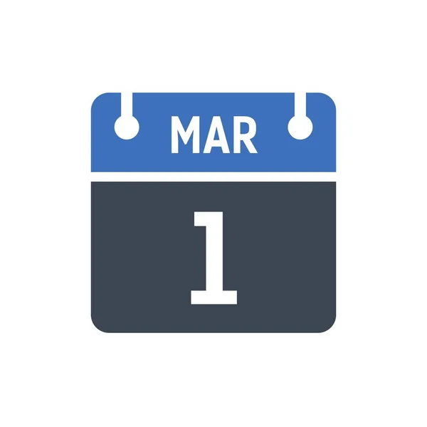Března Ikona Data Kalendáře Vektorová Ilustrace Plochý Styl Datum Den — Stockový vektor