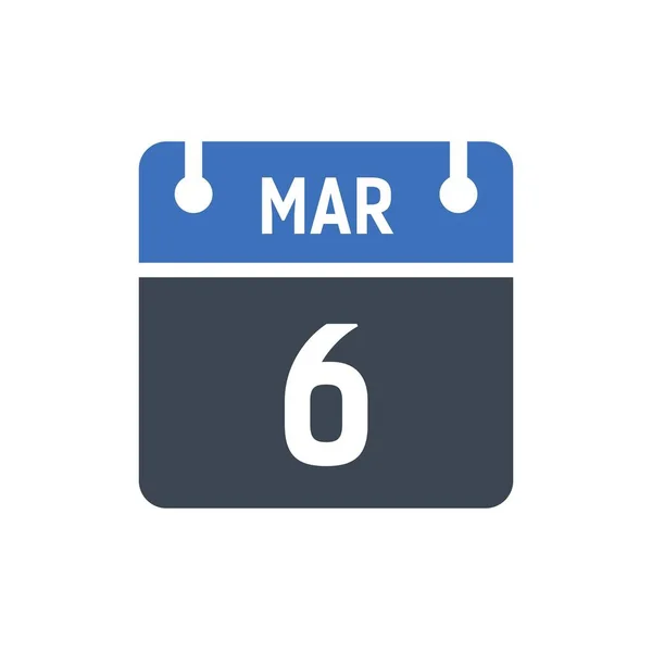 Března Ikona Data Kalendáře Vektorová Ilustrace Plochý Styl Datum Den — Stockový vektor