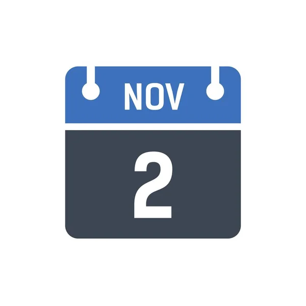 11月2日日历日期图标 矢量插图 扁平风格 平面图标日历在白色背景矢量图形上隔离 假日在11月 — 图库矢量图片