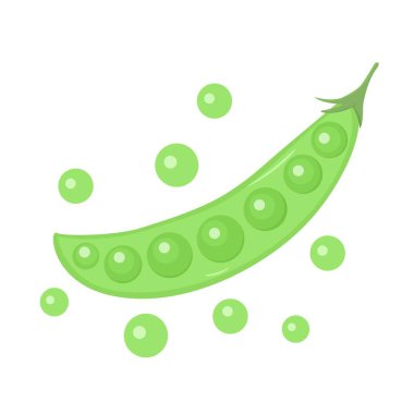 Yeşil bezelye vektör çizimi beyaz arkaplanda izole edildi. Düz biçimli organik sebze konsepti.