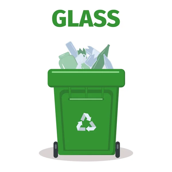 ガラス用のごみ箱 廃棄物管理の概念 ガベージビン フラットスタイルのベクトルイラスト 白地に隔離された — ストックベクタ