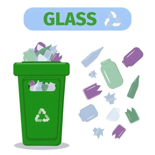 Entsorgungsbehälter Für Glasprodukte Mülleimer Abfallwirtschaftskonzept Vektor Illustration Isoliert Auf Weißem — Stockvektor