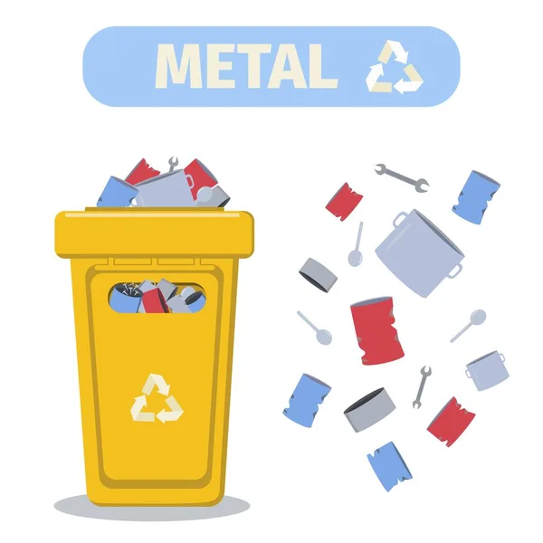 Conteneur Recyclage Des Métaux Séparation Des Déchets Poubelle Pour Produits — Image vectorielle