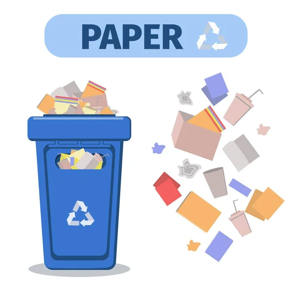 Conteneur Ordures Pour Produits Papier Poubelle Recyclage Isolée Sur Blanc — Image vectorielle