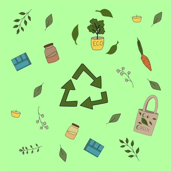 Zéro Déchet Mode Vie Respectueux Environnement Concept Vecteur Illustration Dessiné — Image vectorielle