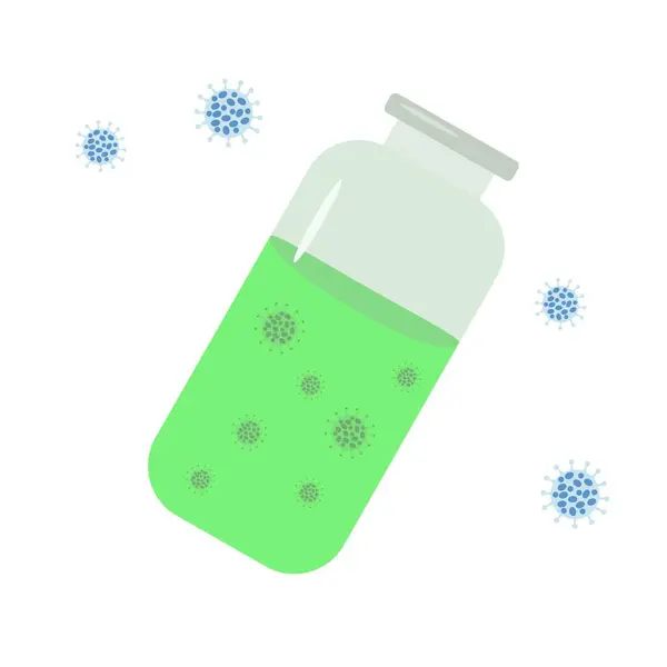 Векторная Иллюстрация Бутылки Лекарством Вирусная Вакцина Изолированный Белом Фоне — стоковый вектор