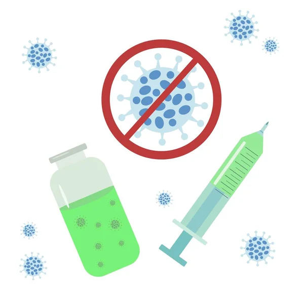 Vaccination För Att Förhindra Spridning Coronavirus Förebyggande Coivd Vektorillustration Sprutan — Stock vektor