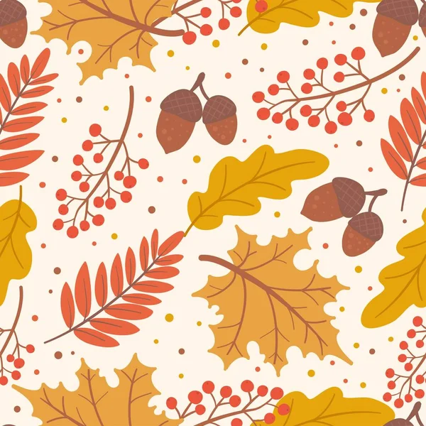 Motif Sans Couture Automne Avec Feuilles Glands Baies Beau Fond — Image vectorielle