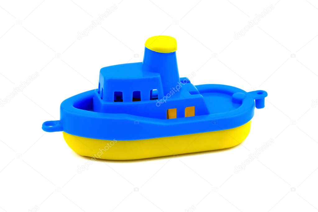 Plastic boat toy. Isolated.