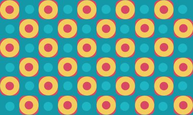 Sarı daire desenli kırmızı noktalar pastel yeşil arkaplan üzerinde