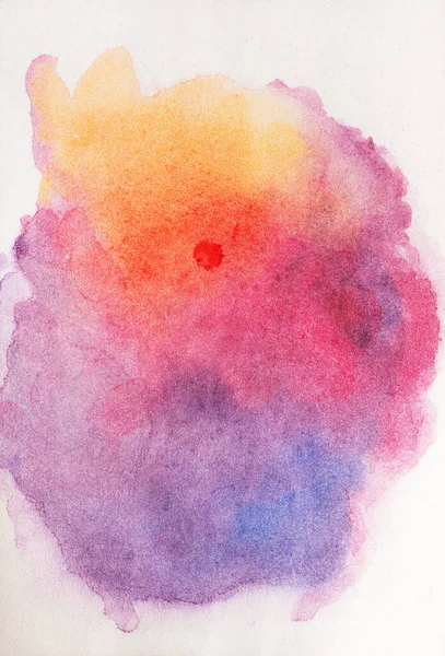Watercolor background fill in the form of a multi-colored spot. Beautiful blurring on watercolor paper. Handmade work. Unique performance. Creative watercolor background.