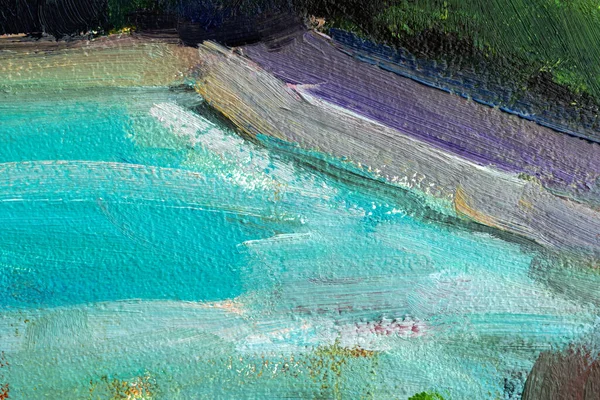 油絵の具で多色背景を抽象化 看板やバナーの手作りテクスチャの背景 キャンバス上のターコイズ 砂の色の混合物 夏の芸術的背景 — ストック写真