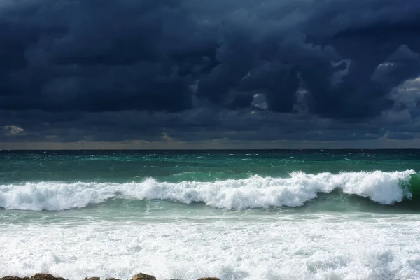 Violent Storm Sea Beautiful Blue Storm Clouds Cloudy Menacing Landscape — Stock Photo, Image