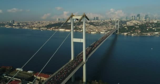 Istanbul Bosphorus Bridge Eurasie Maraton Letecký Pohled — Stock video