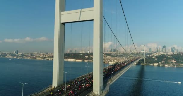 Estambul Puente Del Bósforo Eurasia Maratón Vista Aérea — Vídeo de stock