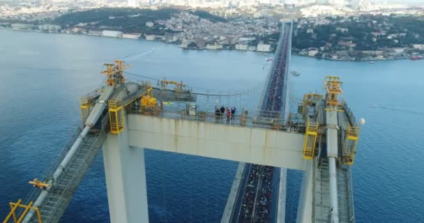 Bosporus Brug Van Istanbul Eurasia Marathon Luchtfoto Stockvideo