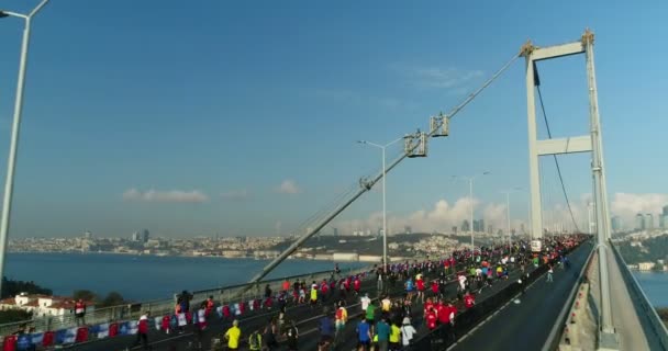 Bosporus Brug Van Istanbul Eurasia Marathon Luchtfoto — Stockvideo