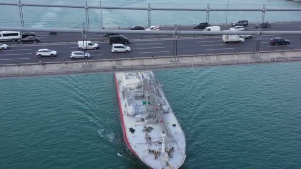 Istanbul Bosphore Pont Gpl Cargo Navire Passage Vue Aérienne — Video