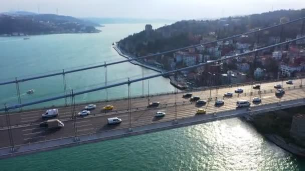 Istanbul Bosphore Pont Trafic Vue Aérienne — Video