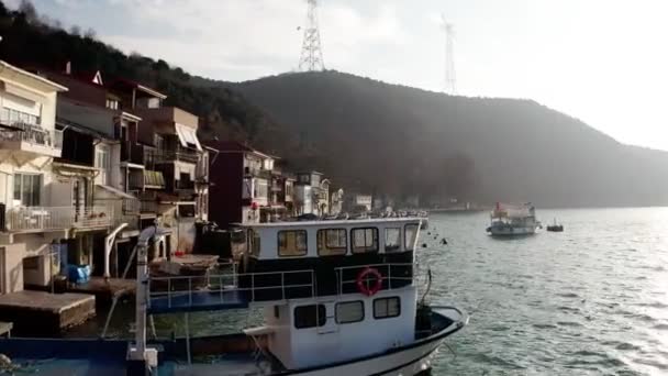 Estambul Bósforo Pesca Village Vista Aérea — Vídeo de stock