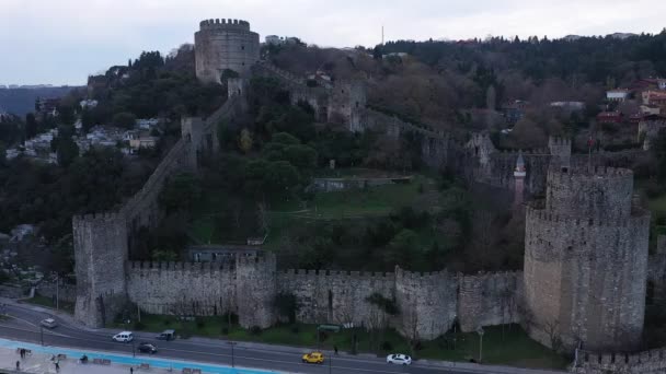 Estambul Bósforo Antiguo Rumeli Fortaleza Vista Aérea — Vídeo de stock