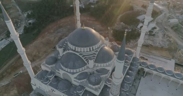 Istanbul Camlica Mosque Construction Bosphorus Aerial View — Stock Video