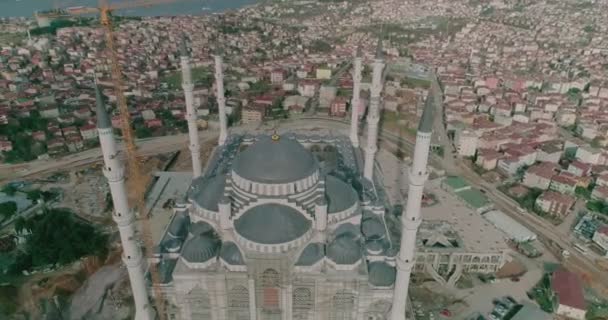 Istanbul Camlica Moskén Konstruktion Och Bosphorus Aerial View — Stockvideo