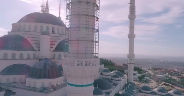 Istanbul Camlica Mosque Construction Bosphorus Aerial View — Stock Video