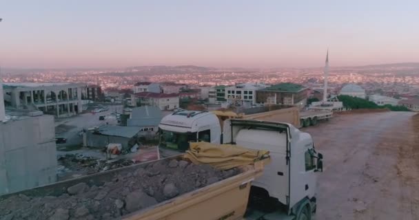 Istanbul Camlica Mosque Construction Site Truck Aerial View — Stock Video