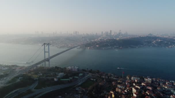 Istanbul Bosphorus Och Bron Flygfoto — Stockvideo